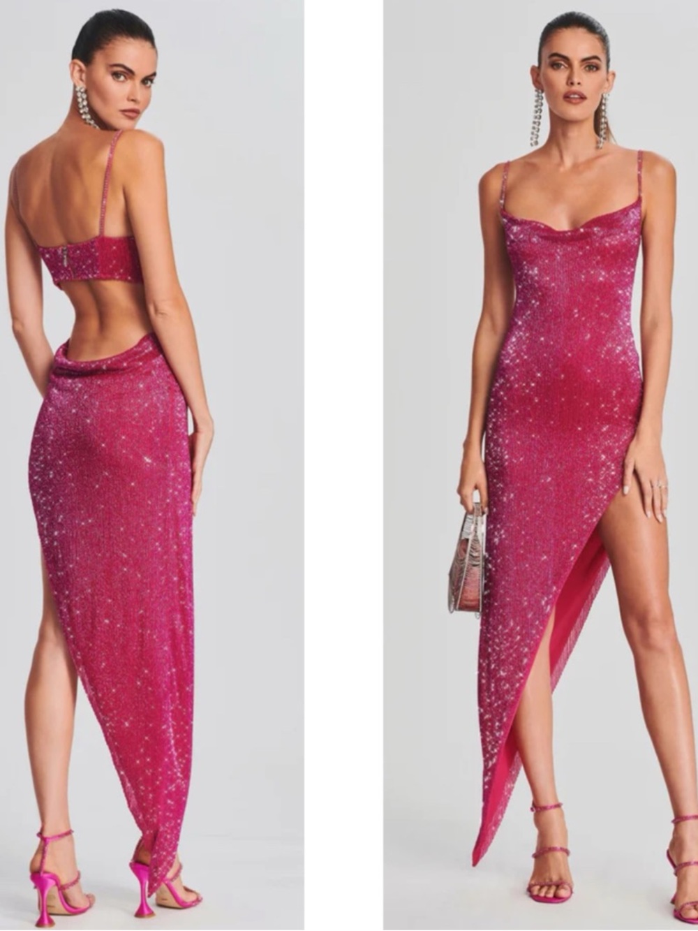 RETROFETE X MAY MASHIAH Topaz Glass Bead Embellished Asymmetric Maxi Dress Sz XS